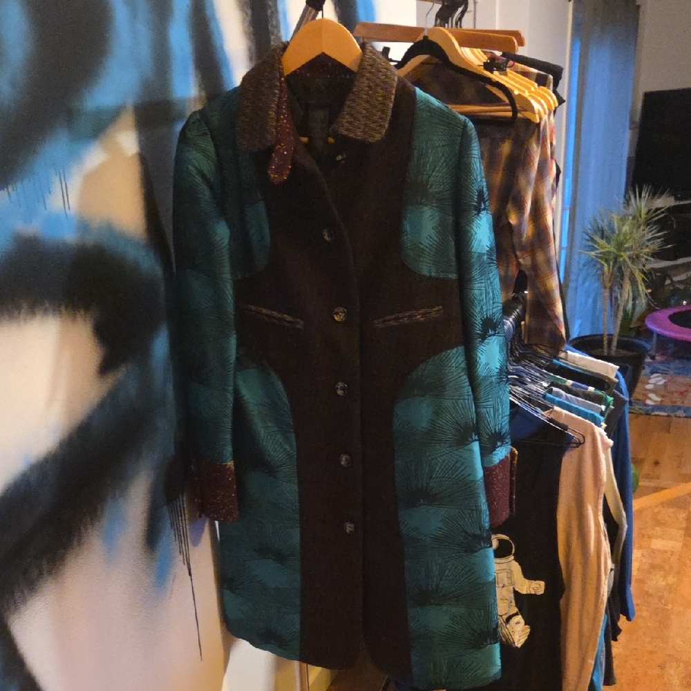 Custo Barcelona Teal and Brown Lightweight Quilted Coat